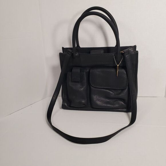 Vintage Fossil Black Genuine Leather Handbag Tote with Authenticity Card‎ #75082 - Picture 2 of 16
